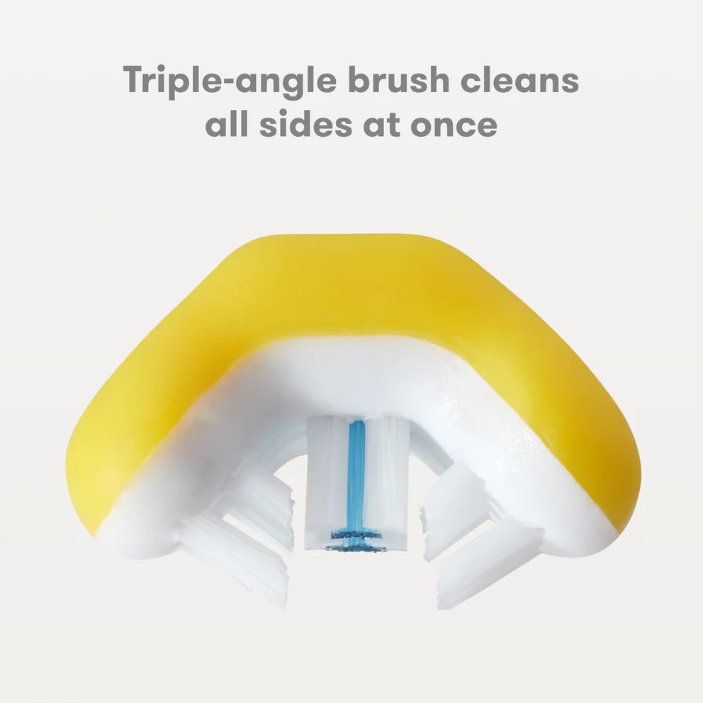 Frida Baby Training Toothbrush for Toddlers 18M+ with yellow cover and white bristles