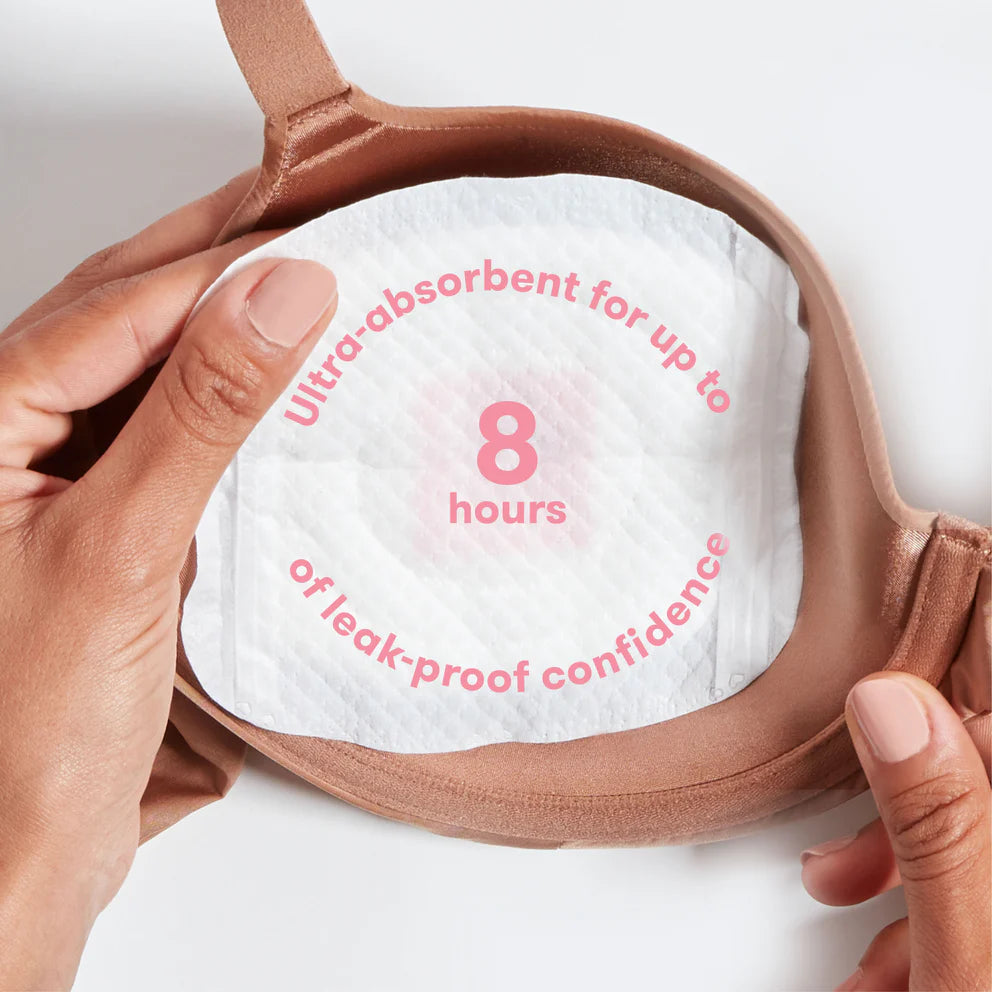Frida Mom All-Day Dry nursing pads; white quilted disposable pads, ultra-absorbent for up to 8 hours