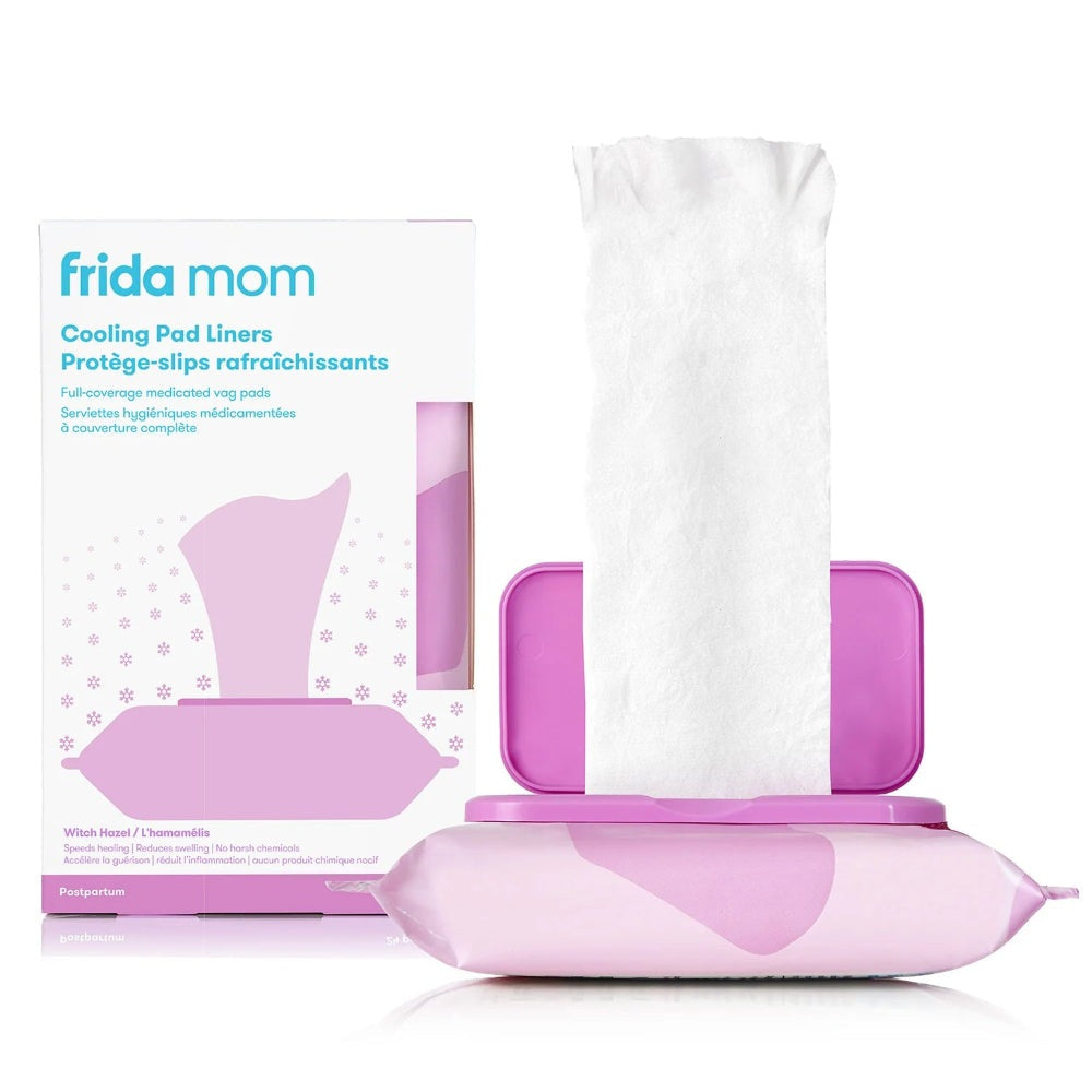Frida Mom Witch Hazel Perineal Cooling Pad Liners 24-pack in pink dispenser box
