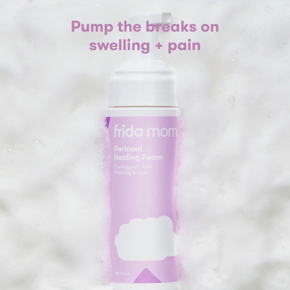 Frida Mom Witch Hazel Perineal Healing Foam bottle, purple container with white cap