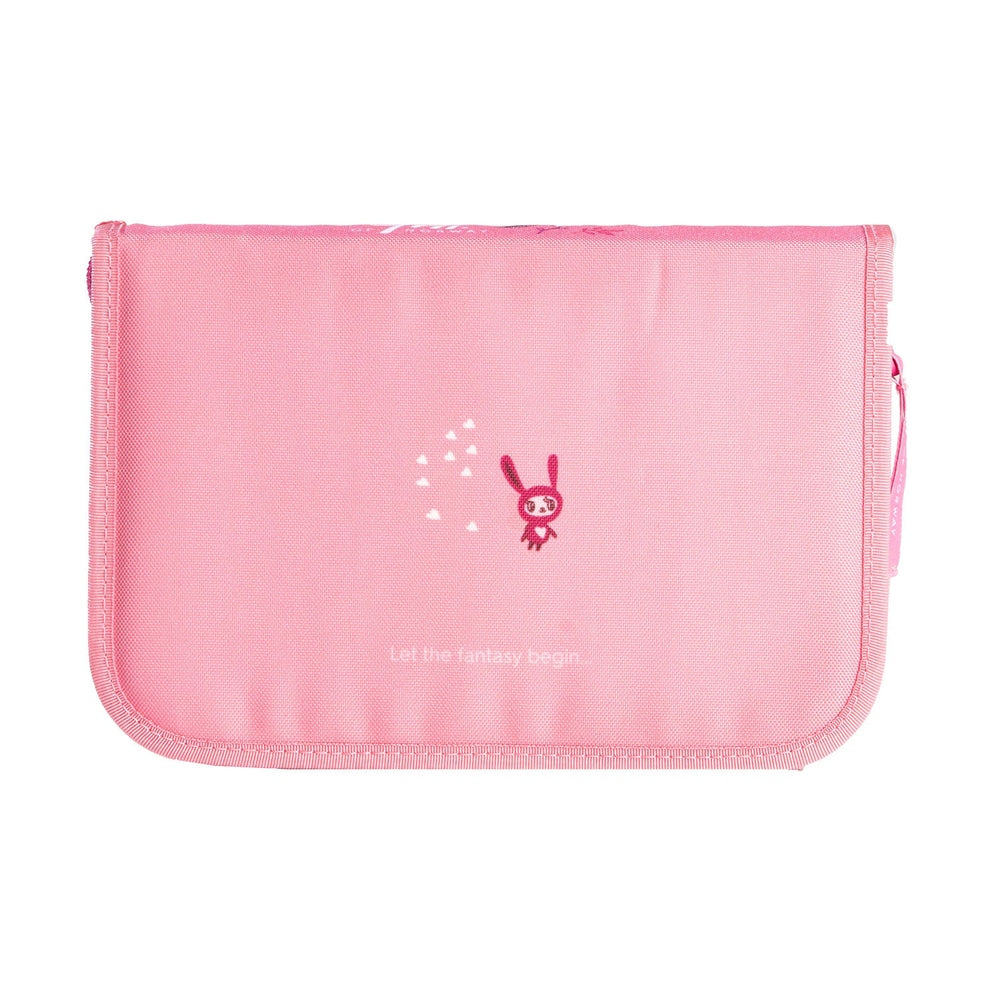 Frii Of Norway pencil case Magic, pink with bunny illustration and white dots