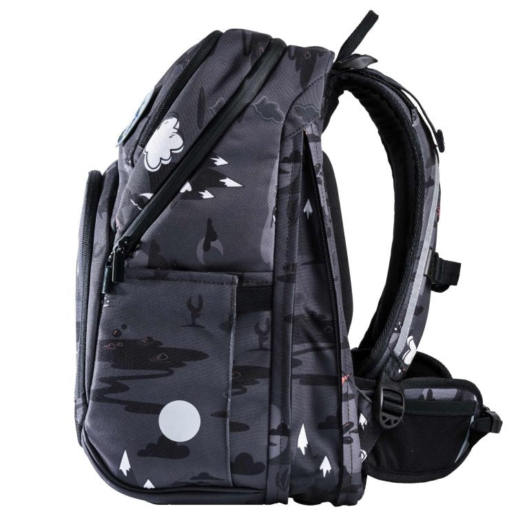 Frii Of Norway Dino Black school backpack, expandable 20-25L with padded shoulder straps