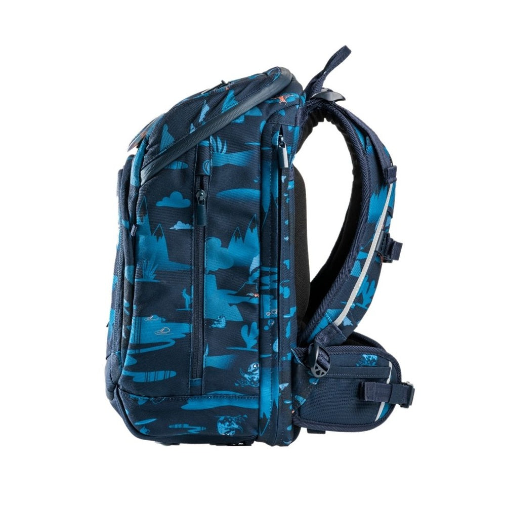 FRII OF NORWAY dinosaur print school backpack, 22-25L, blue with padded straps