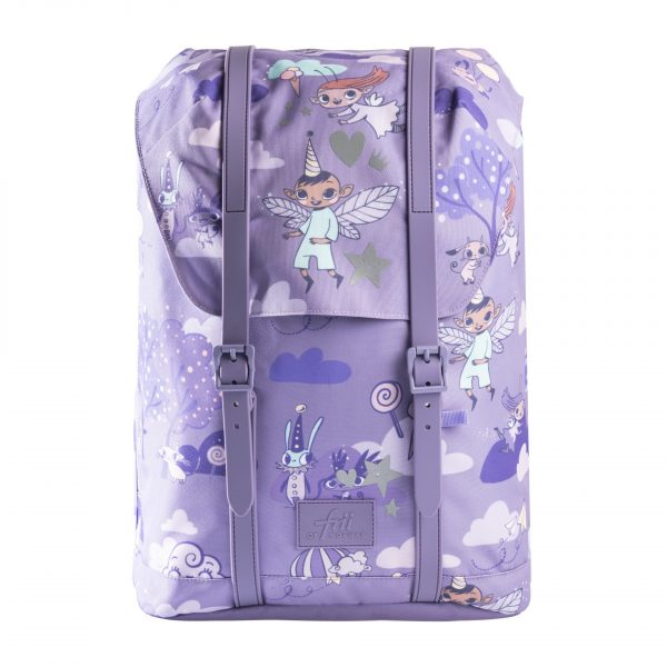 Backpack Frii of Norway 22L purple kid's school bag with best friends fairy print