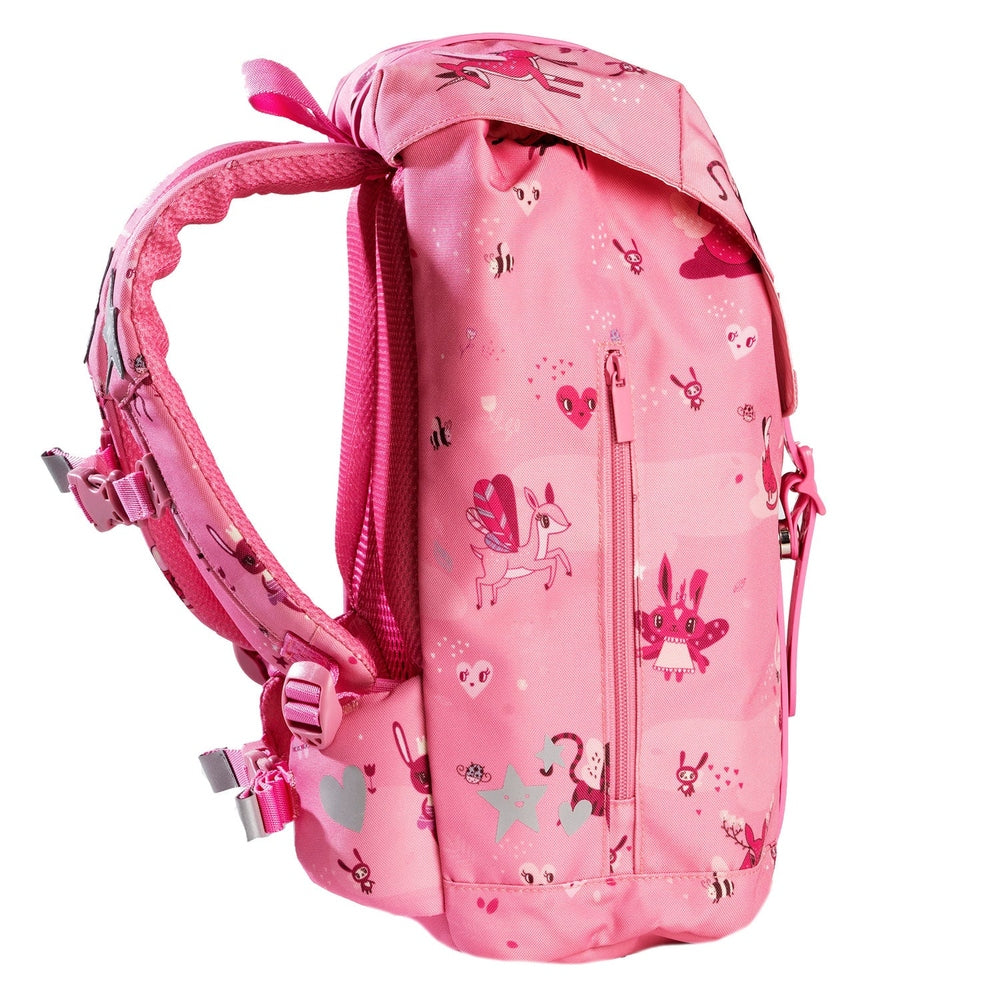 Frii of Norway 22L pink girls' school backpack with unicorn and heart pattern
