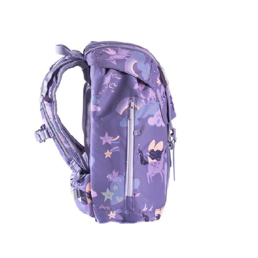 Frii of Norway 22L unicorn backpack in purple with pastel unicorn print