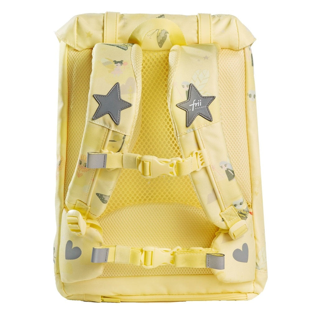 Frii of Norway school backpack 22L yellow with padded straps and star patches