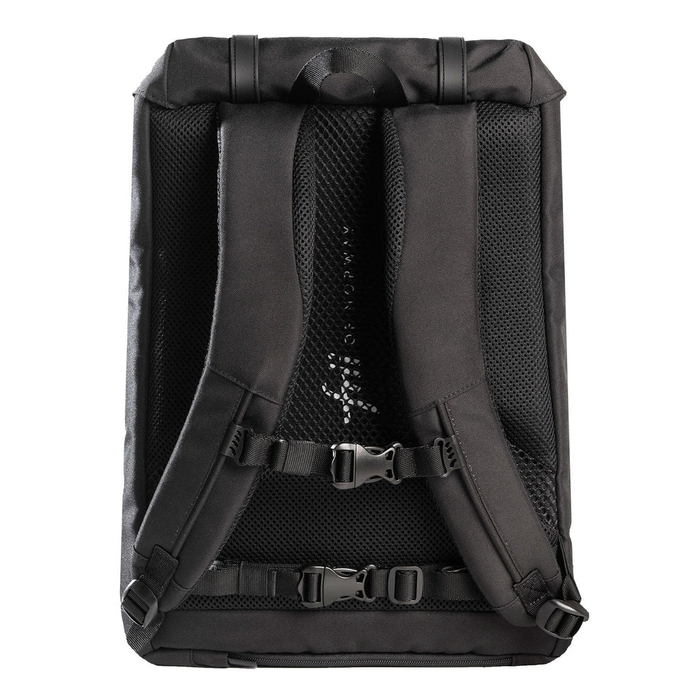 Frii Of Norway 30L school backpack in black with padded shoulder straps and breathable mesh back panel
