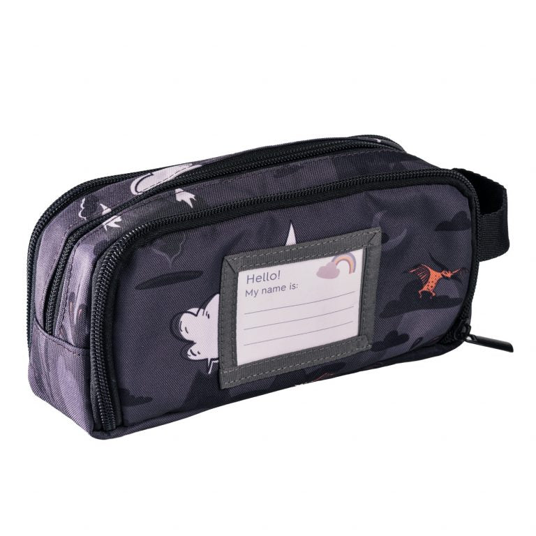 Frii Of Norway 3-layer dinosaur pencil case in purple nylon with dual zippers
