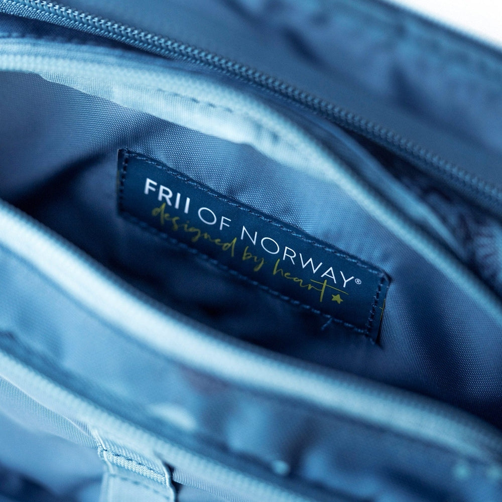 Frii Of Norway 3-layer Ninja Blue pencil case with brand label inside