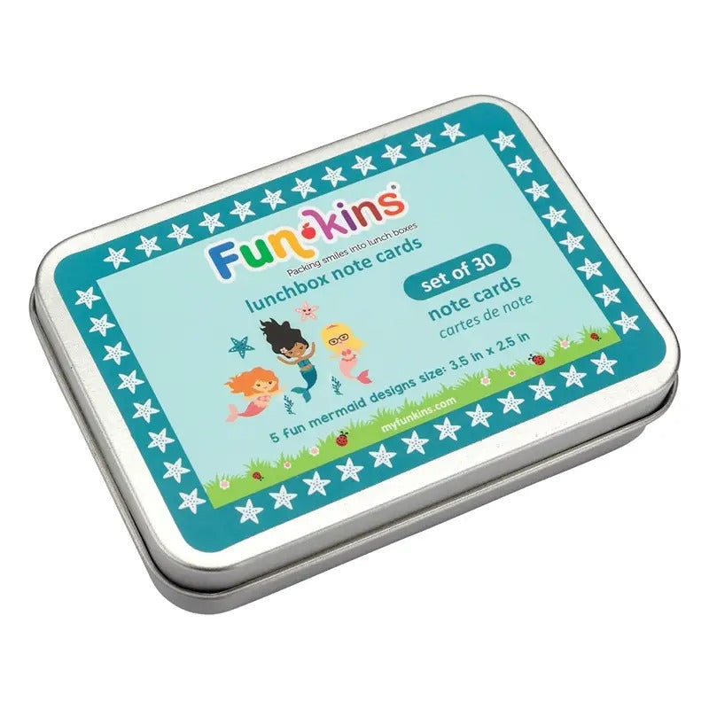 Funkins Lunchbox Note Cards Tin in Teal with white star border