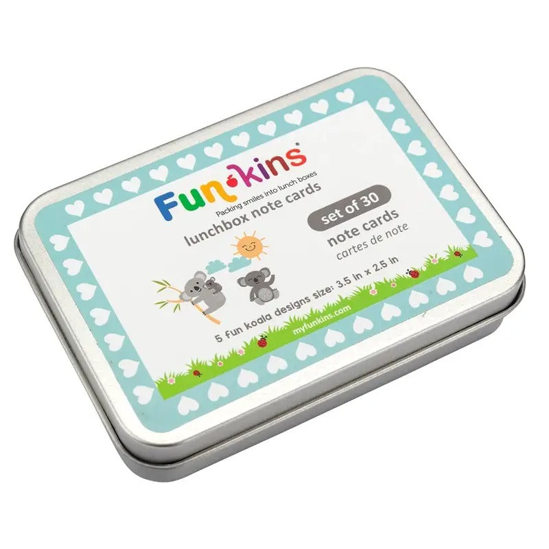 Funkins Lunchbox Note Cards Tin in Aqua with White Heart Border, Set of 30