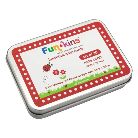 Funkins Lunchbox Note Cards Set of 30 in Red Metal Tin