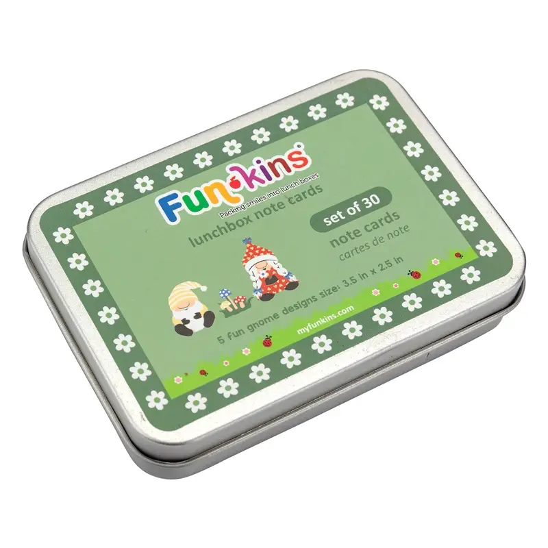 Funkins Lunchbox Note Cards Set in Green tin with white daisy border