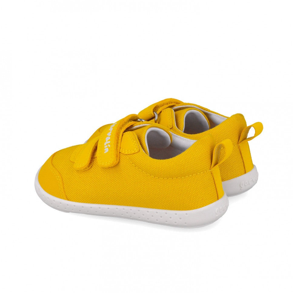 Garvalin Barefoot children canvas sneakers yellow pair with white soles