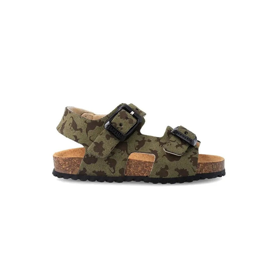 Garvalin Bio Sandals For Boy Kaki camouflage with cork footbed and two Velcro straps fastened