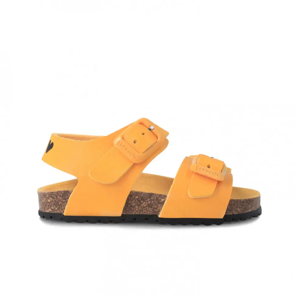 Garvalin Bio Sandals For Boy Mostaza on cork footbed with twin-strap buckles, mustard yellow.