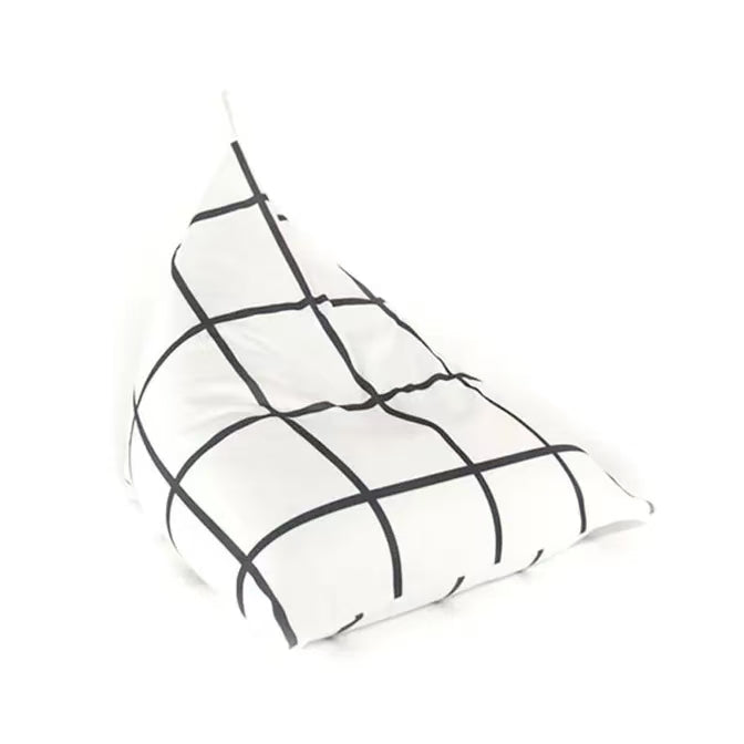 Gautier Studio Fiesta bean bag chair in white fabric with black grid pattern; cozy lounge seating.