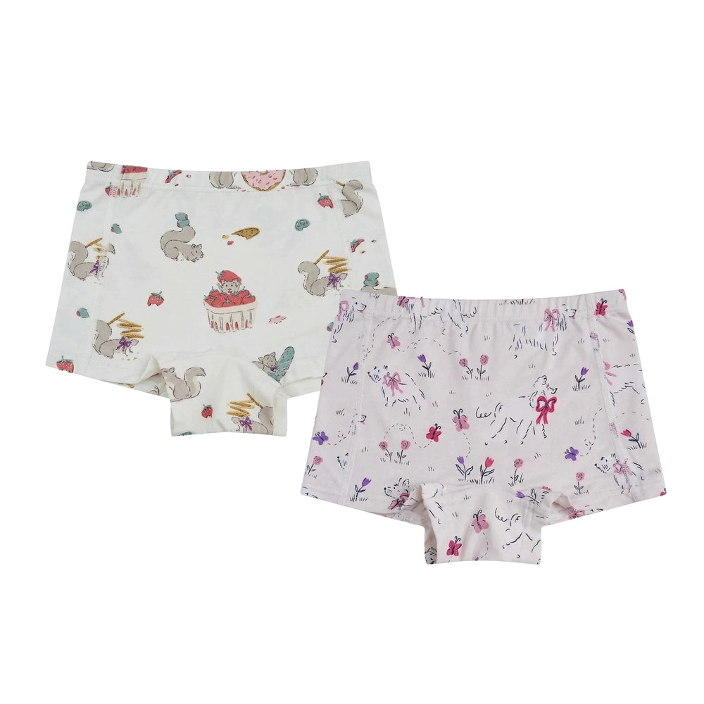 NEST DESIGNS Nest Designs Bamboo Girls Boy Short Underwear Doggie Meadow/Very Squirrelly Two-pack set with elasticated waistbands img 1/5