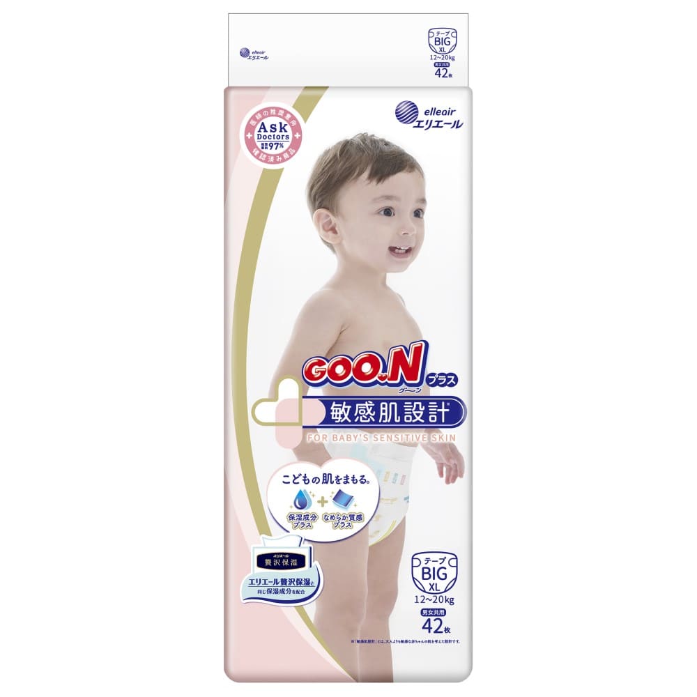 GOO.N Premium Baby Diapers Sensitive Skin Design XL for babies 12-20 kg, 42-count