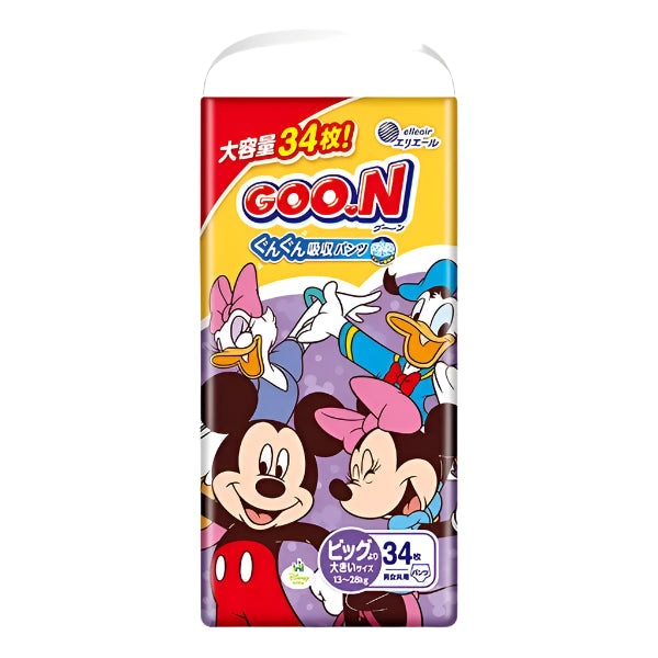 GOO.N Premium Baby Pants XXL Disney Version diaper pack, 34-count, featuring