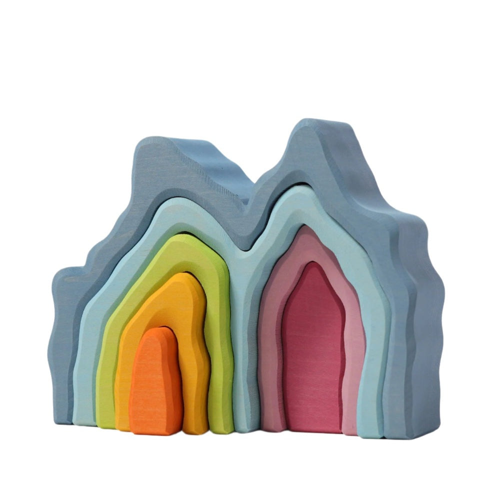 Grimm's Cave Arch Stacker set of 7 wooden rainbow arches in pastel colors