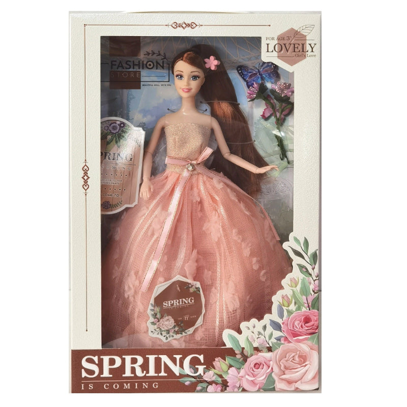 Handsome Toys 11-inch Barbie-style doll in pink glitter gown with floral box art