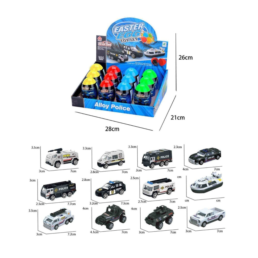 Handsome Toys police blind box set, 12-piece display of bright-colored toy police cars