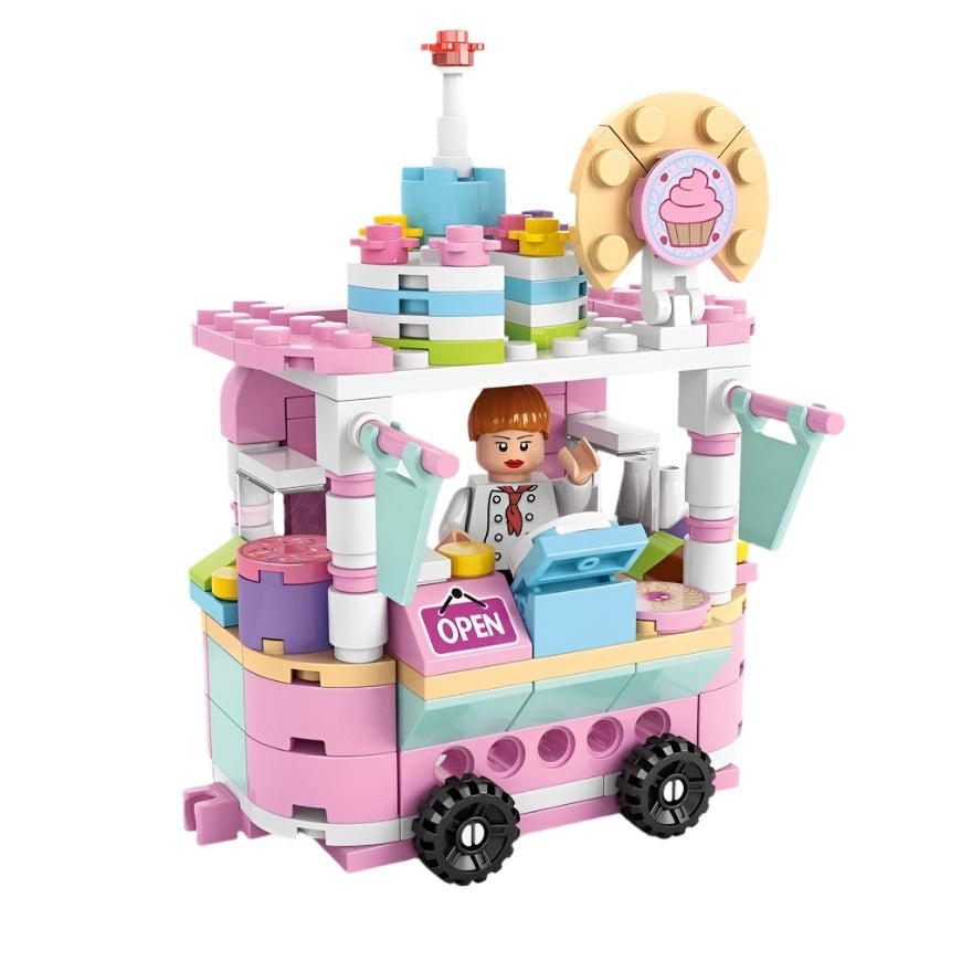 Cupcake Stall building blocks set by Handsome Toys, 157 pcs, pink pastel with minifigure cashier