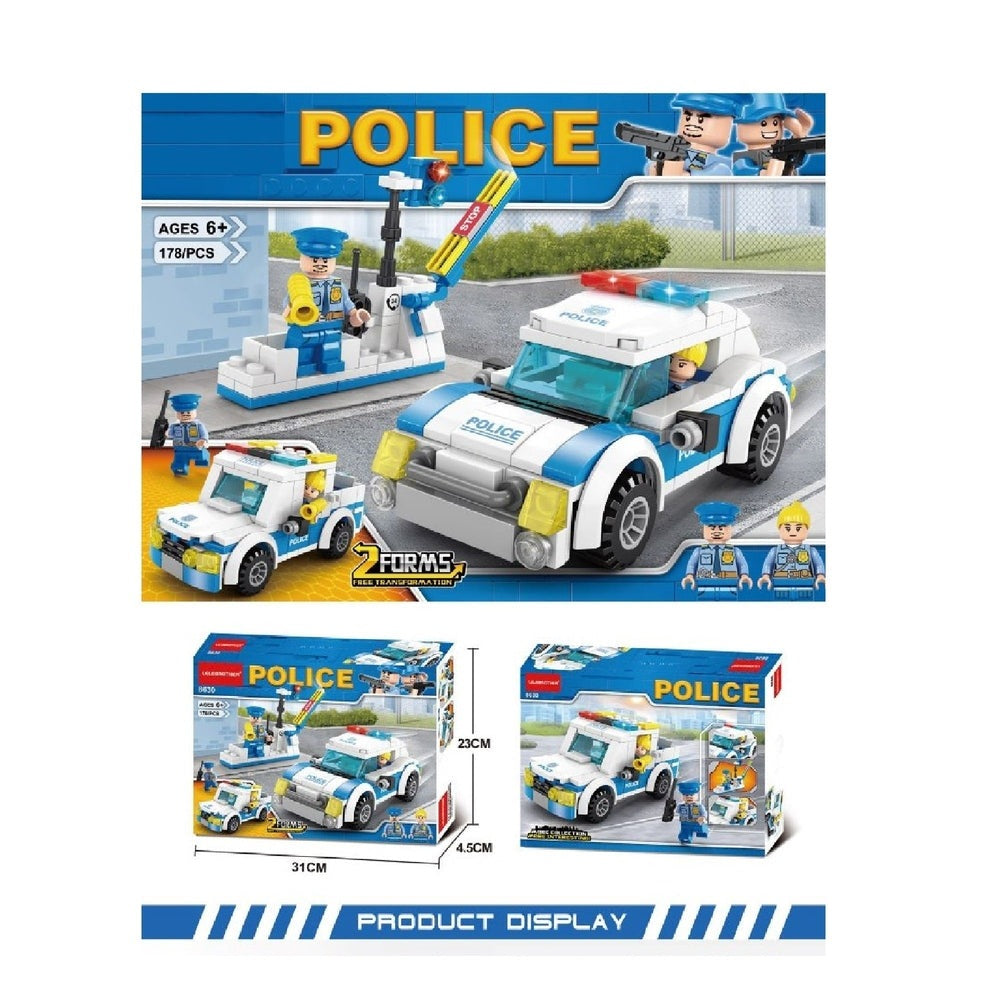 Police car building blocks set, 178 pcs, blue and white Handsome Toys with minifigures