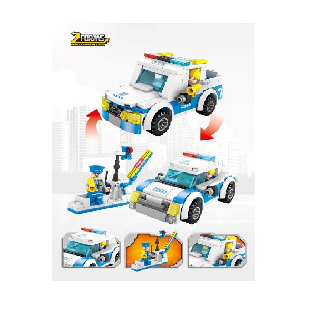 Handsome Toys High Speed Police Car building set, 178 pcs, blue and white police vehicle with minifigs
