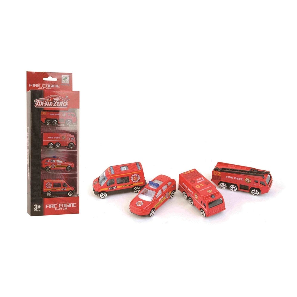 Handsome Toys red metal toy cars set of 4 with fire dept theme