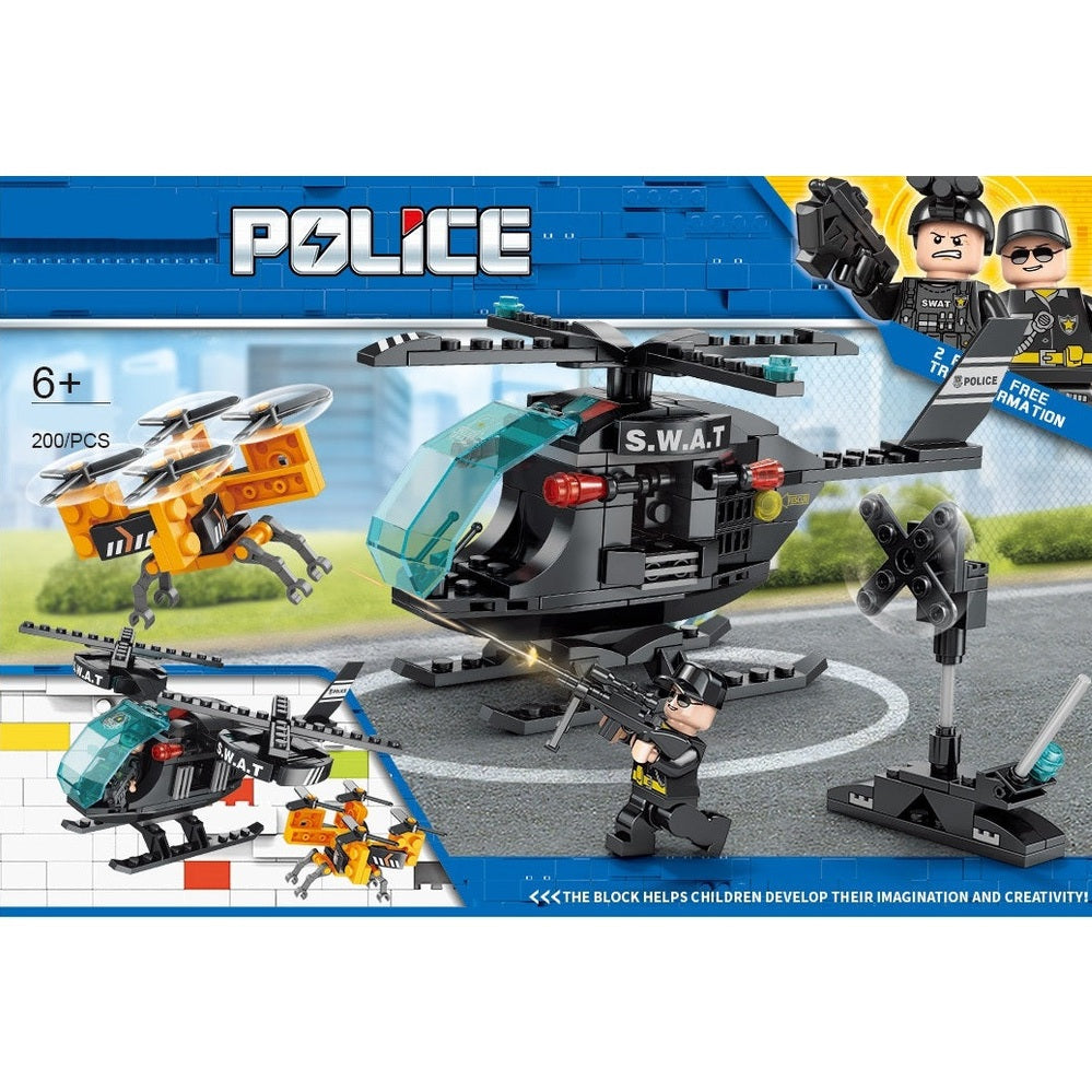 Handsome Toys SWAT Team Dispatched Helicopter building set, black and teal, 200 pieces