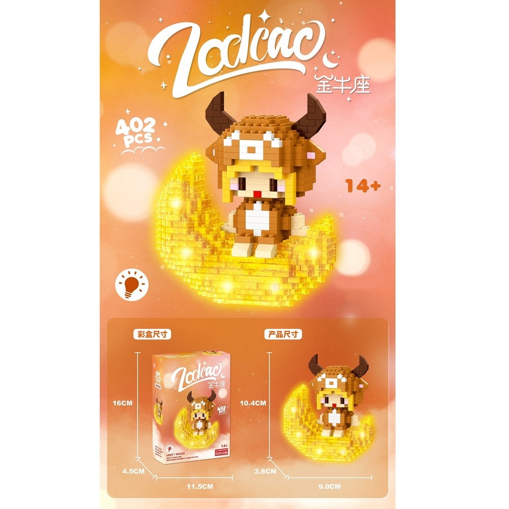 Taurus zodiac puzzle, 402 pieces with a cute Taurus figure on a glowing gold crescent, HANDSOME TOYS