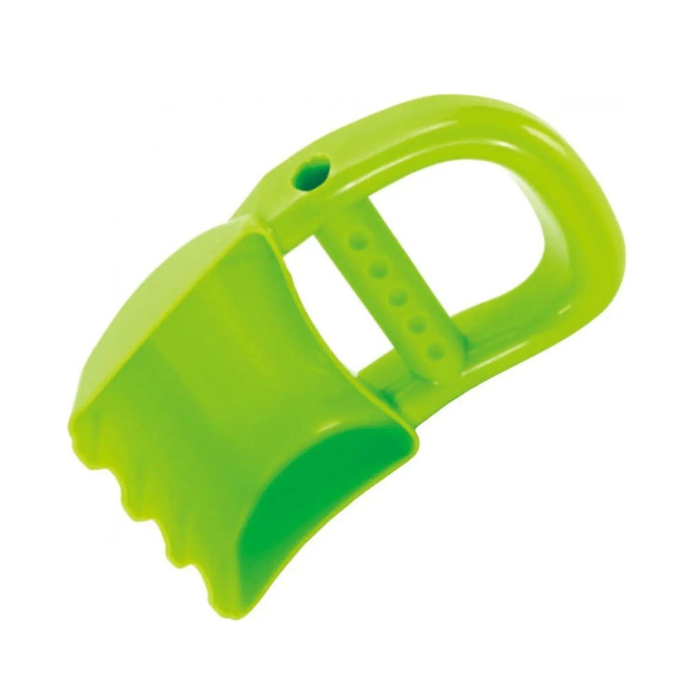 Hape Hand Digger in bright green plastic with a grippable handle and broad digging scoop.