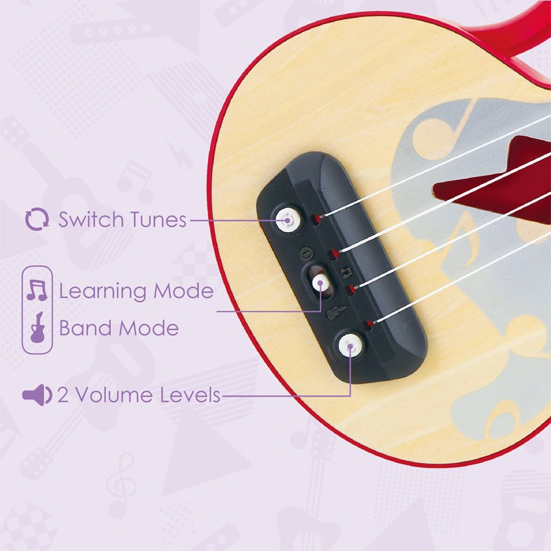 Hape Learn With Lights Ukulele red educational music toy for kids