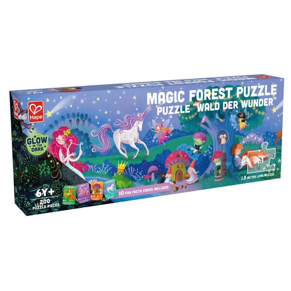 Hape Magic Forest Glow-in-the-Dark Puzzle, 200-piece kids puzzle in a vibrant fantasy forest scene.