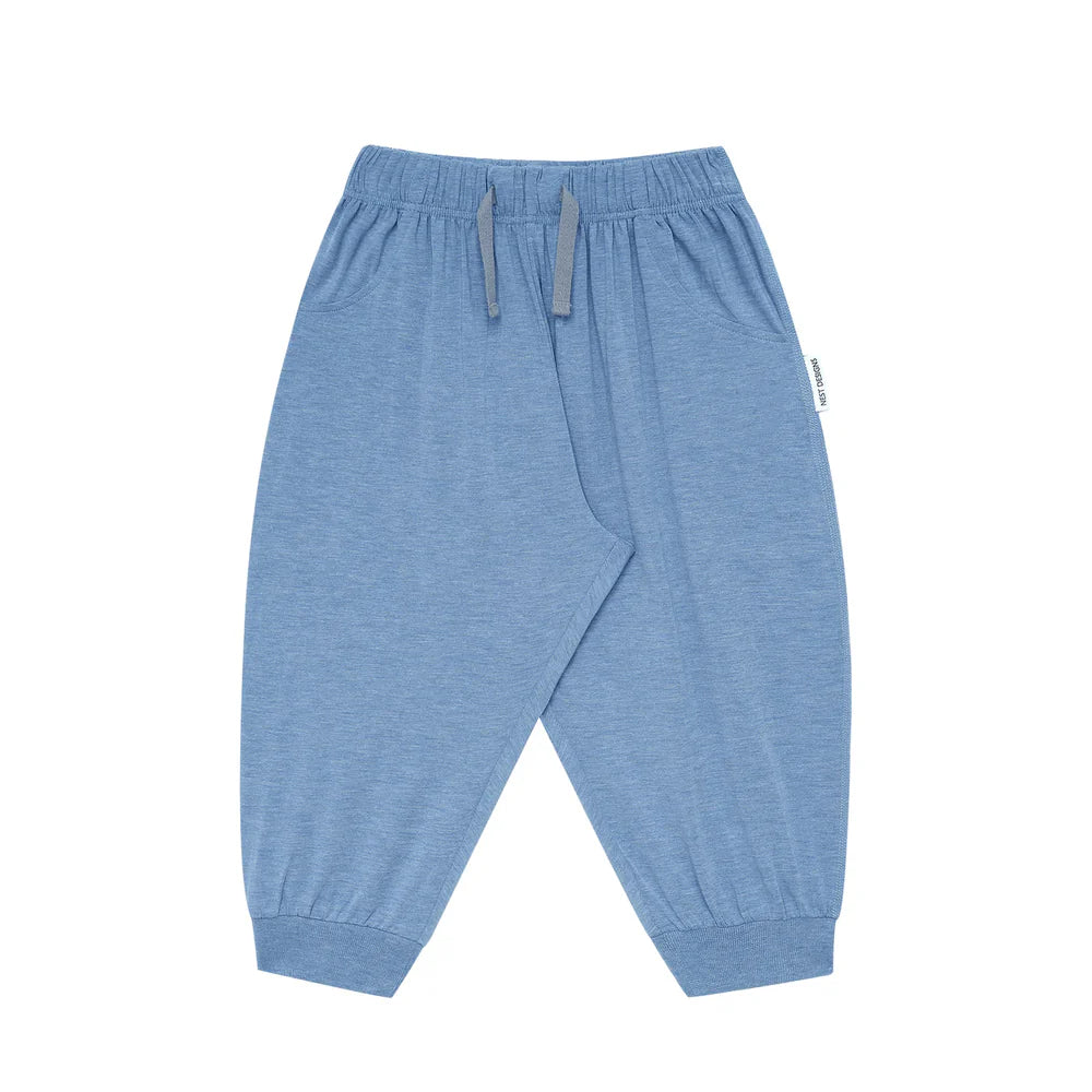 NEST DESIGNS Nest Designs Harem Pants Azure Lake elastic waistband with gray drawstring and ankle cuffs