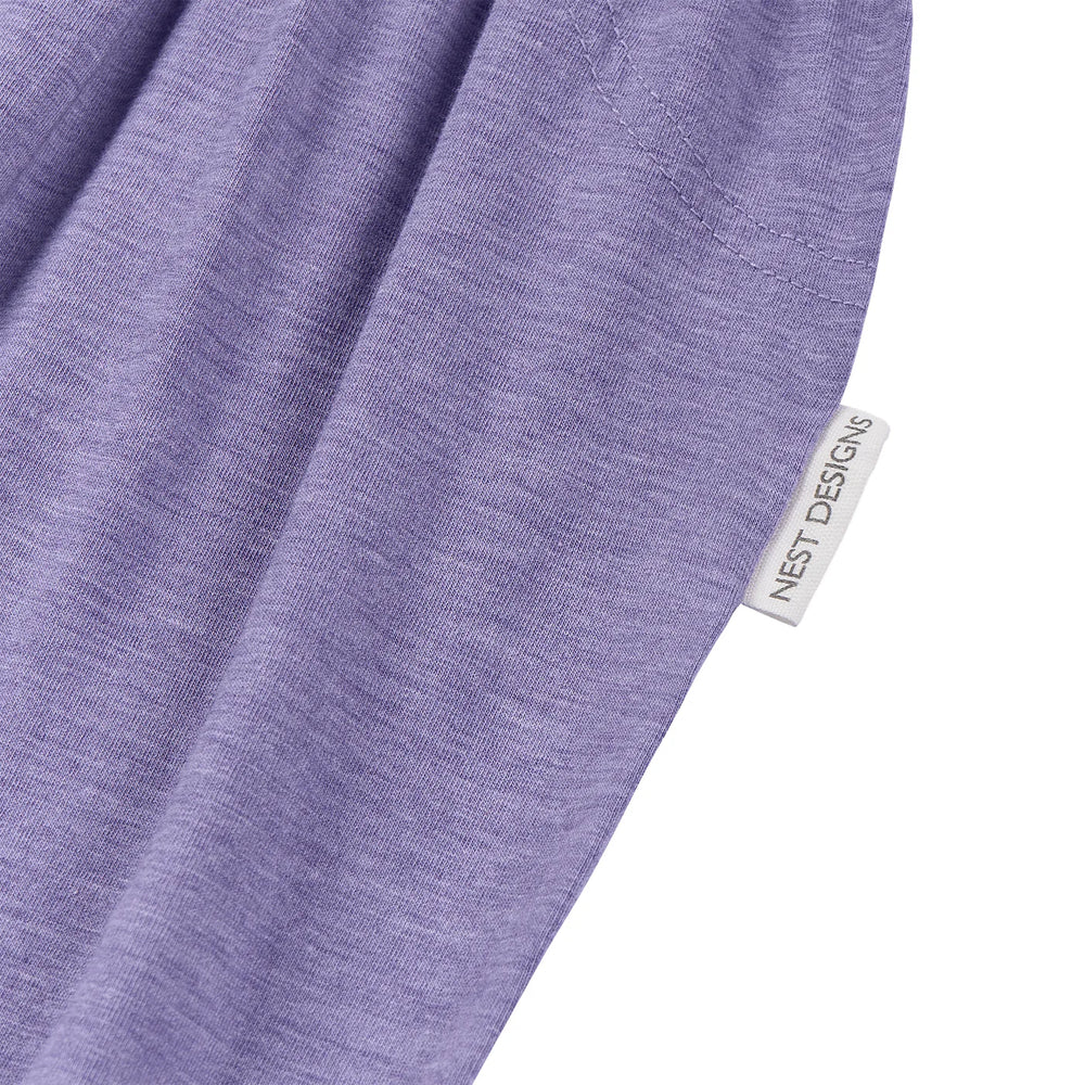NEST DESIGNS Nest Designs Harem Pants Violet Blooms Heathered jersey knit with diagonal seam and label tag img 3/4
