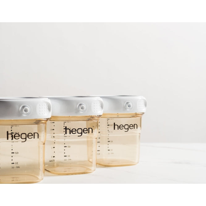 Hegen PCTO PPSU breast milk storage bottles, 150 ml (5 oz), set of 3 with white lids
