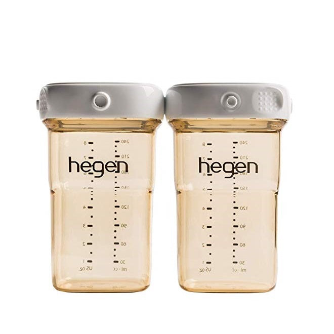 Hegen PCTO PPSU breast milk storage bottles, 240 ml (8 oz), 2-pack with gray lids