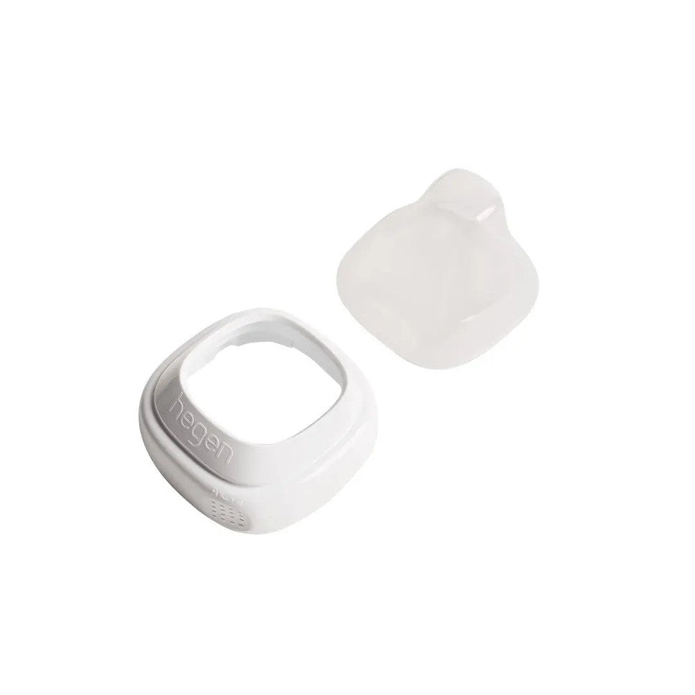Hegen PCTO Collar and Transparent Cover in white, with the clear cap separated beside the collar.
