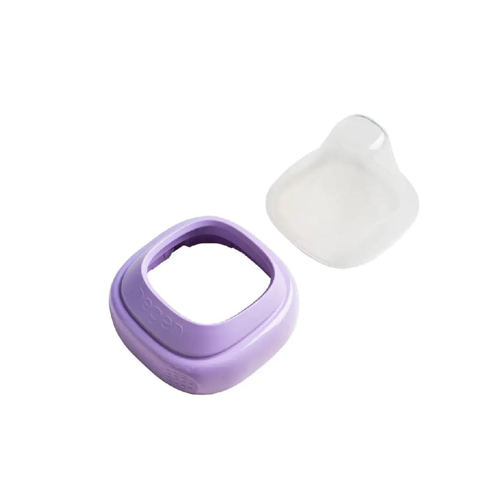 Hegen PCTO Collar and Transparent Cover, purple silicone with clear lid, for smoother baby feeding.