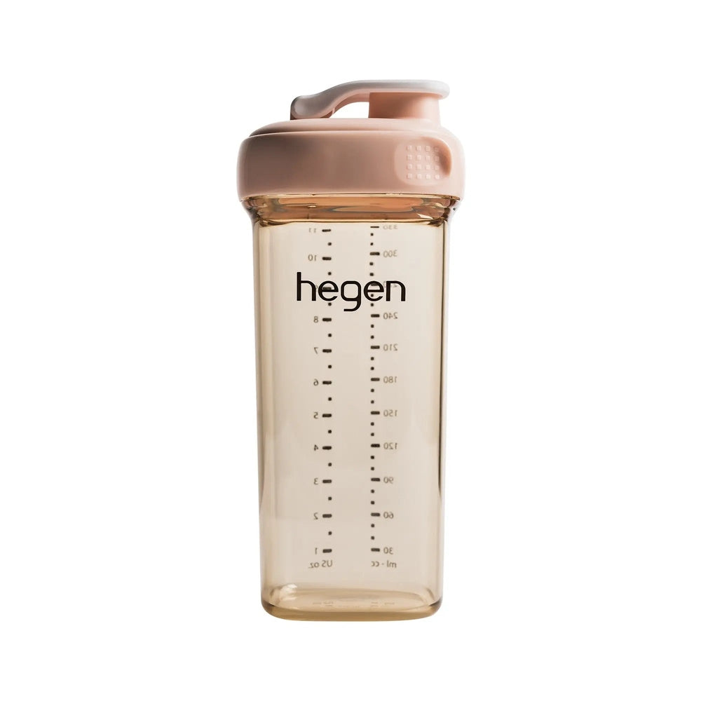Hegen PCTO Drinking Bottle PPSU 330 ml in pink lid, clear bottle with measurement marks