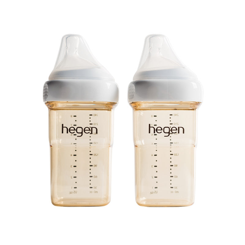 HEGEN PCTO Express Store Feed Starter Kit, 2-pack baby bottles with clear bodies and gray lids
