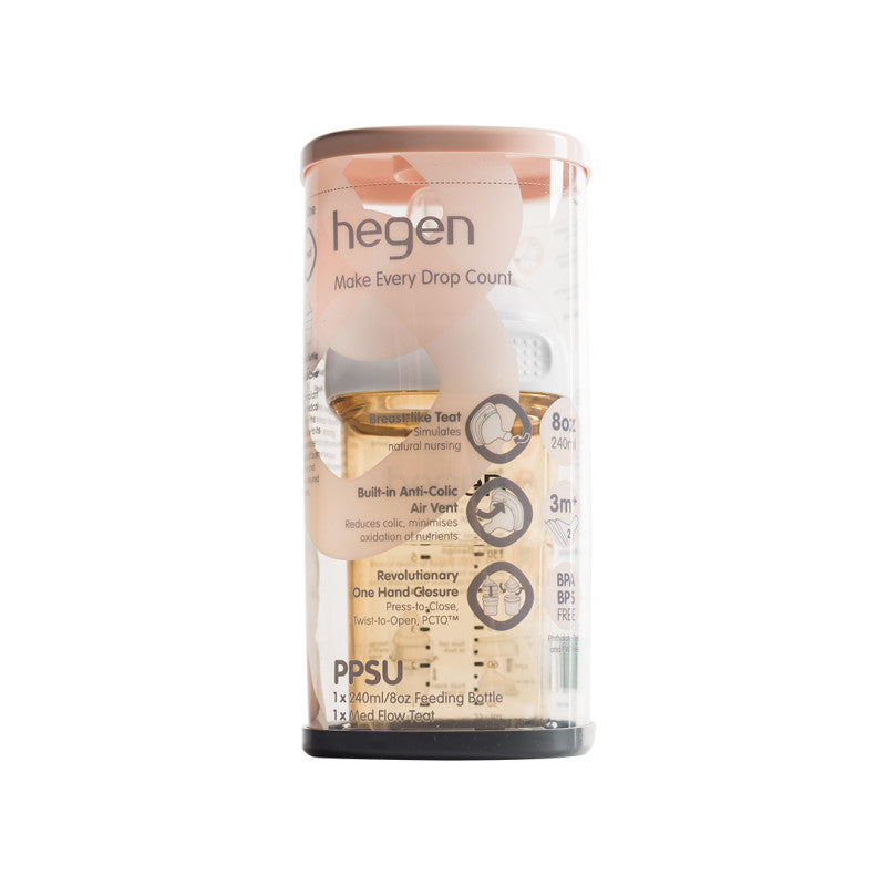 Hegen PCTO feeding bottle PPSU 240ml/8oz with pink cap, transparent bottle
