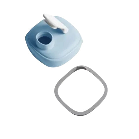 Hegen PCTO Spout blue lid with spout and gasket shown alongside its matching silicone gasket for baby feeding transition