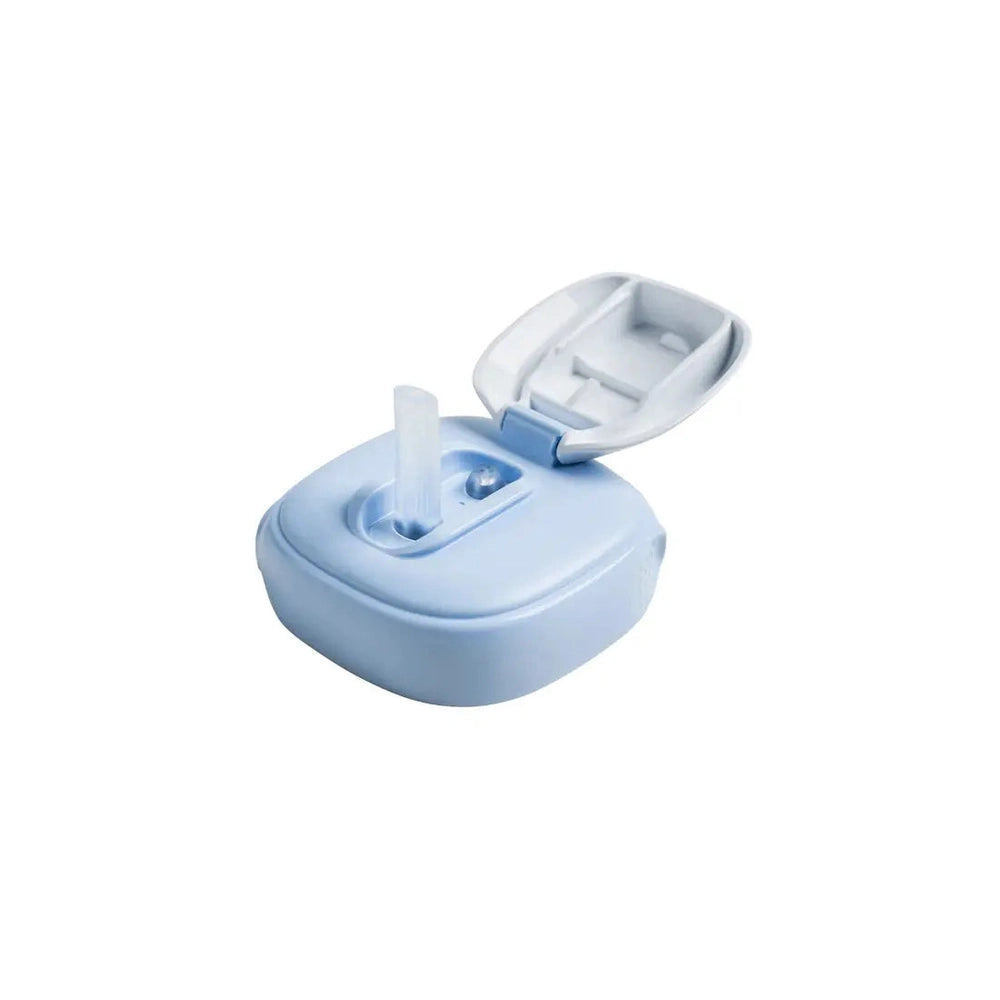 HEGEN Hegen PCTO Straw Spout bottle top in blue with flip lid open, showing built-in straw.