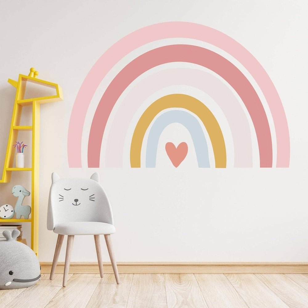Hello Beautiful Designs pink pastel rainbow nursery wall art sticker with heart center