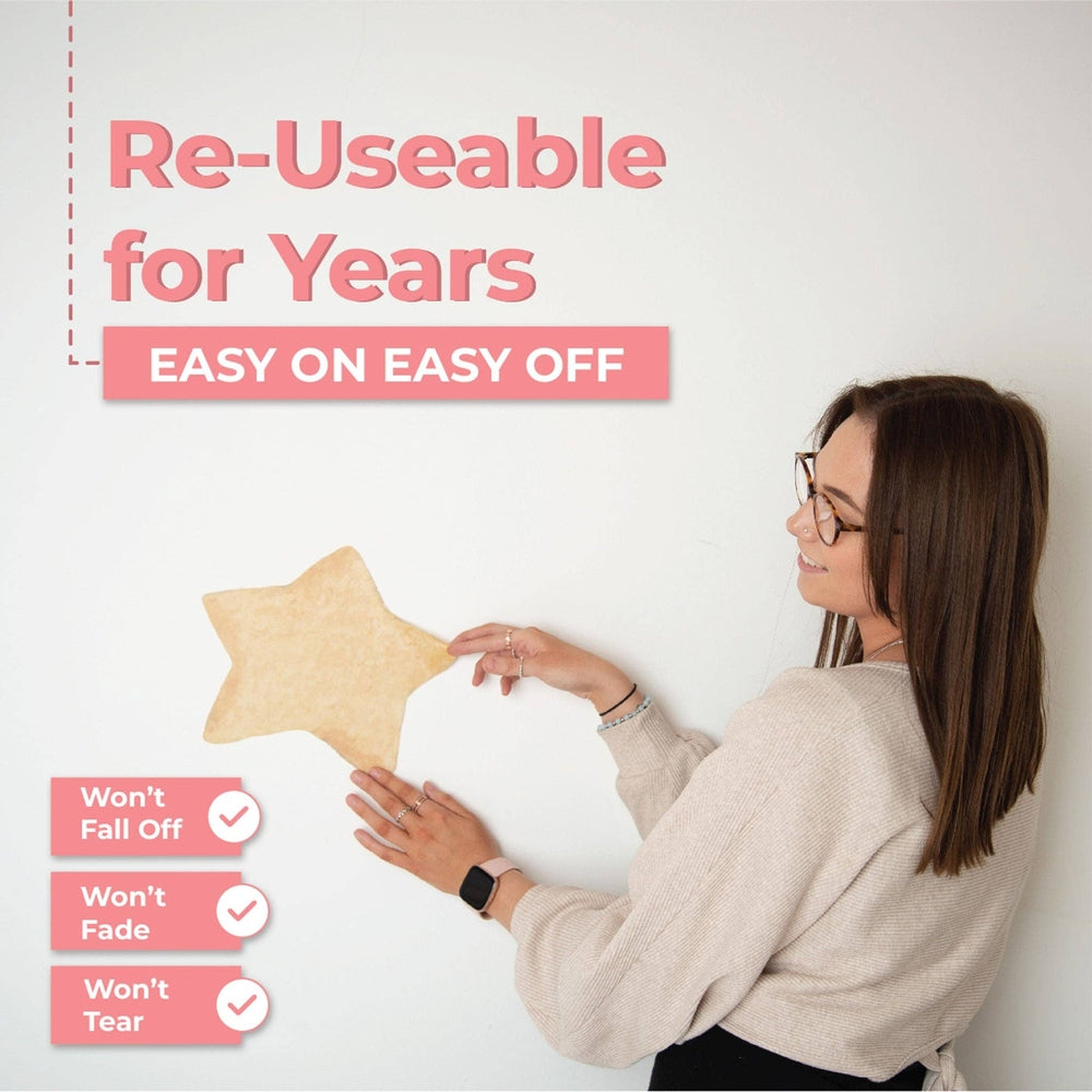 Hello Beautiful Designs star wall sticker for nursery with pink butterfly accents; reusable decor
